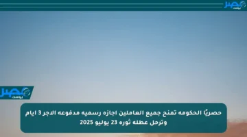 حصريًا الحكومة تمنح جميع العاملين إجازة رسمية مدفوعة الأجر 3 أيام وترحل عطلة ثورة 23 يوليو 2025